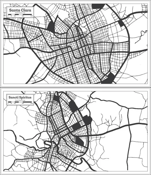 Sancti Spiritus Santa Clara Kuba Mapa Města Set Black White — Stock fotografie