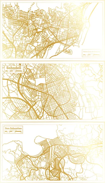 Sabadell San Sebastian Und Santa Cruz Tenerife Spanien Stadtplan Set — Stockfoto