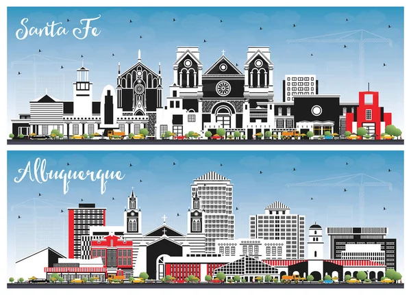 Albuquerque Santa New Mexico City Skylines Zestaw Kolorowymi Budynkami Błękitnym — Zdjęcie stockowe