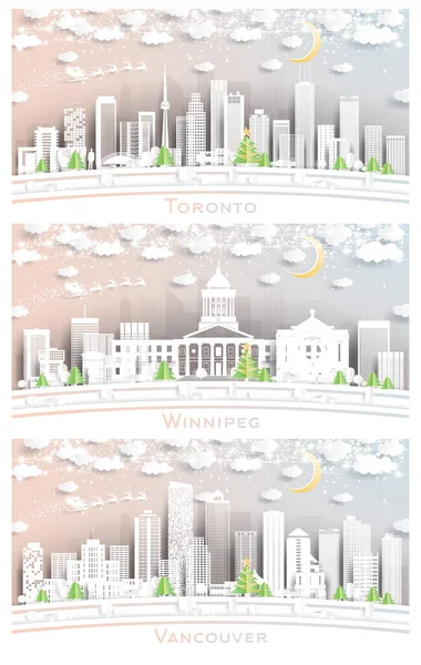 Winnipeg Vancouver Toronto Canada City Skyline Set Paper Cut Style — Fotografia de Stock
