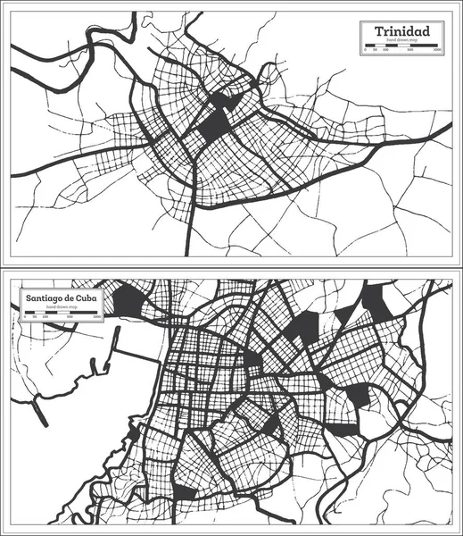 Santiago Cuba Trinidad Cuba Mapa Města Set Black White Color — Stock fotografie