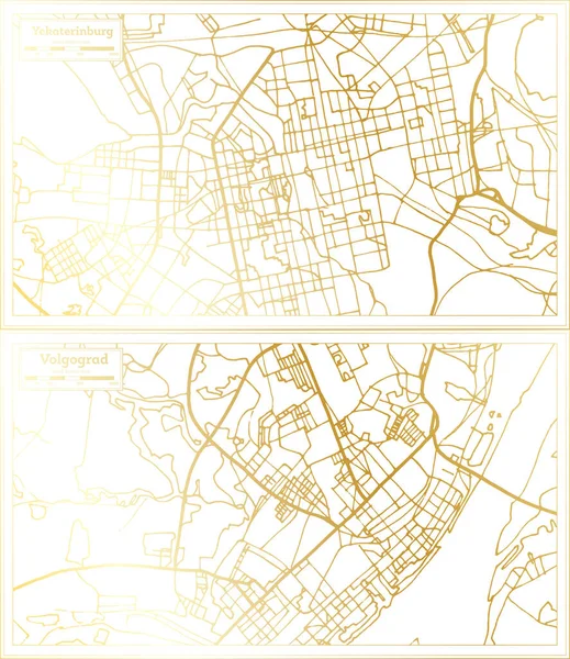 Volgograd Jekaterinburg Rusland City Map Set Retro Stijl Gouden Kleur — Stockfoto