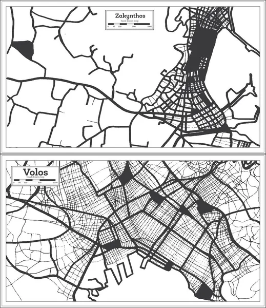 Карты Городов Греции Волос Закинф Выполнены Черно Белом Цвете Стиле — стоковое фото