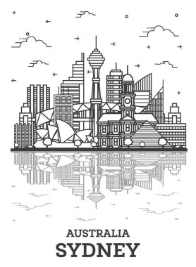 Sydney Avustralya City Skyline 'ı Modern Binalar ve Yansımalar ile özetleyin. Vektör İllüstrasyonu. Simgeli Sydney Şehir Manzarası.
