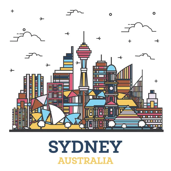 Obrys Sydney Australia City Skyline Modern Colored Buildings Izolated White — Stockový vektor