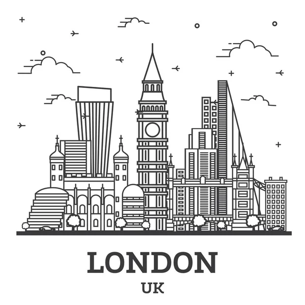 概要ロンドンイギリス白を基調としたモダンな建築物が立ち並ぶシティスカイライン ベクトルイラスト ランドマークとロンドンの都市景観 — ストックベクタ