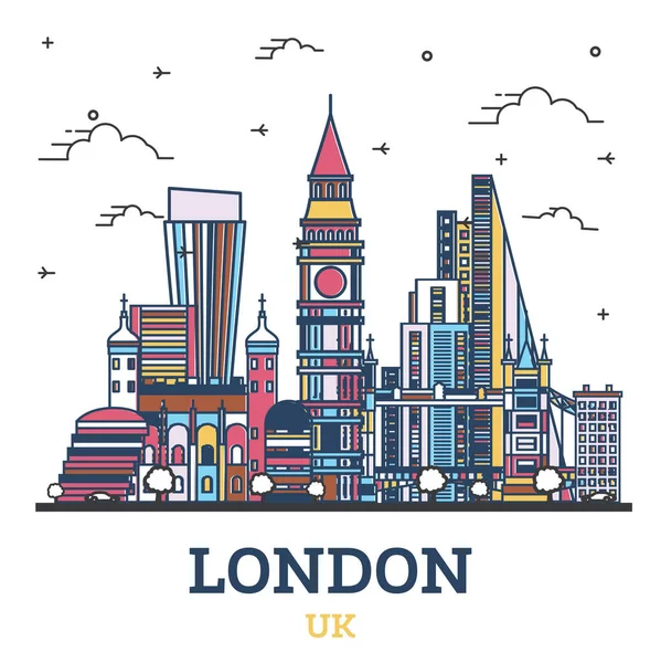 Outline Londen Engeland City Skyline Met Kleurengebouwen Geïsoleerd Wit Vector — Stockvector