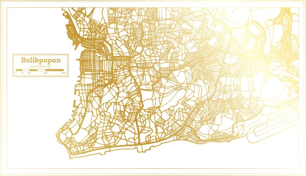 Карта Города Баликпапан Индонезии Стиле Ретро Золотом Цвете Карта Контуров — стоковый вектор