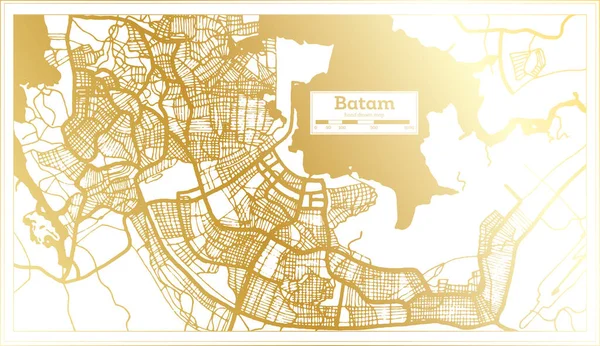 Batam Indonesia Mappa Città Stile Retrò Colore Dorato Mappa Del — Vettoriale Stock