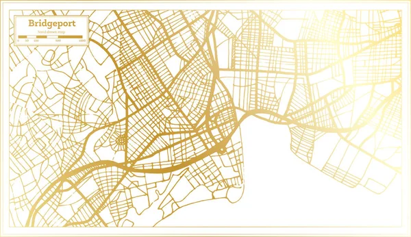 Карта Города Бриджпорт Сша Стиле Ретро Золотом Цвете Карта Контуров — стоковый вектор