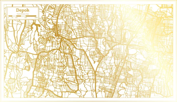 Карта Города Depok Indonesia Стиле Ретро Золотом Цвете Карта Контуров — стоковый вектор