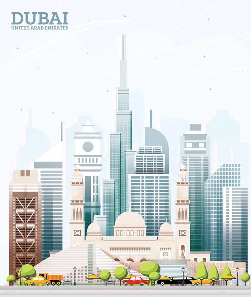 Dubai Emirati Arabi Uniti Emirati Arabi Uniti City Skyline Con — Vettoriale Stock