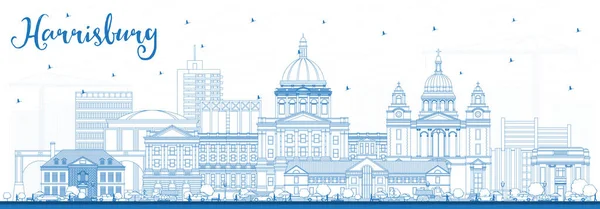 Esquema Harrisburg Pennsylvania City Skyline Con Edificios Azules Ilustración Vectorial — Vector de stock