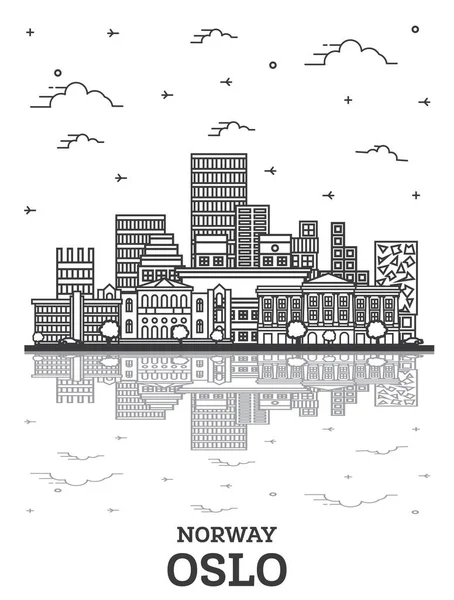 Outline Oslo Norway City Skyline Con Edifici Moderni Riflessioni Isolate — Vettoriale Stock