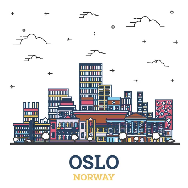 Vázolja Fel Oslo Norvégia Város Skyline Modern Színes Épületek Elszigetelt — Stock Vector