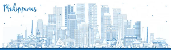 Vázolja Fel Fülöp Szigetek City Skyline Kék Épületek Vektor Illusztráció — Stock Vector