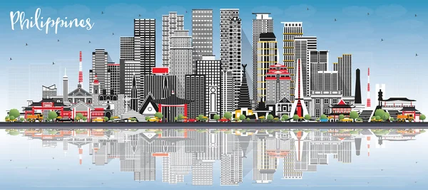 Philippines City Skyline Con Edificios Grises Cielo Azul Reflexiones Ilustración — Vector de stock