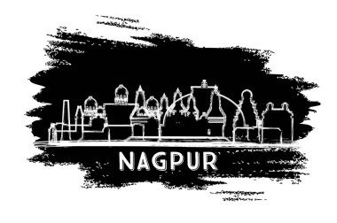 Nagpur Hindistan Şehri Skyline Silhouette. El çizimi çizimi. Tarihi Mimariyle İş Seyahati ve Turizm Konsepti. Vektör İllüstrasyonu. Simgeli İslamabad Şehir Manzarası.