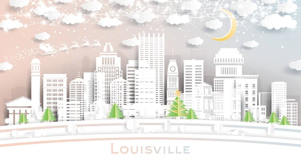 Louisville Kentucky Usa City Skyline Paper Cut Style Con Copos — Vector de stock