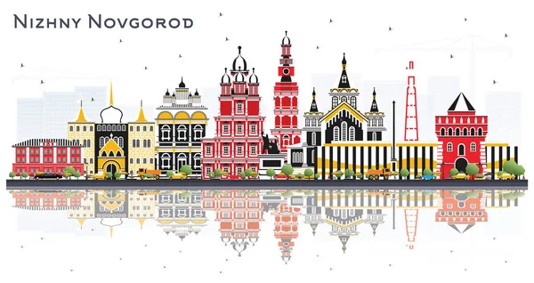 Nizhny Novgorod Rusia Ciudad Skyline Con Edificios Color Reflexiones Aisladas — Vector de stock