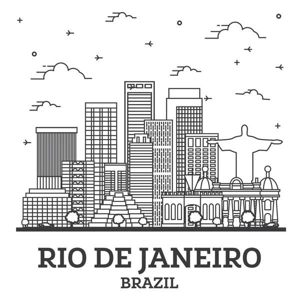 Bosquejo Río Janeiro Ciudad Brasil Skyline Con Edificios Modernos Aislados — Vector de stock