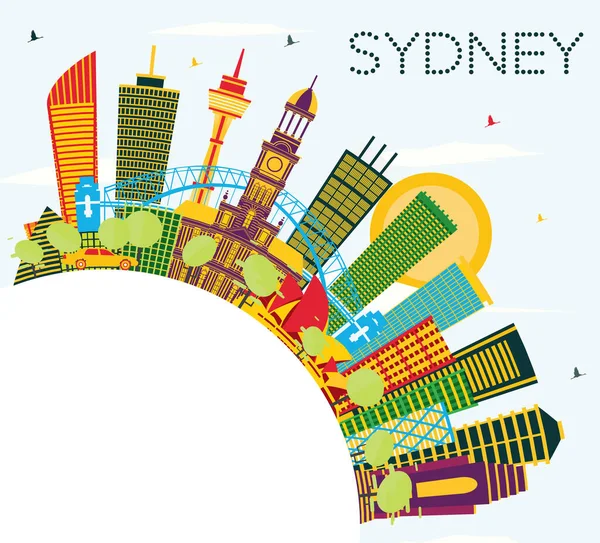 Sydney Australië City Skyline Met Color Buildings Blue Sky Copy — Stockvector