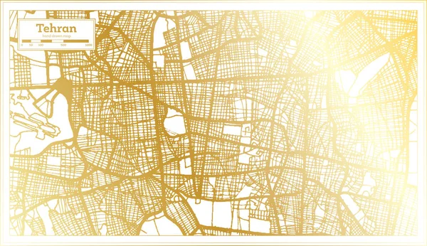 Карта Города Тегерана Стиле Ретро Золотом Цвете Карта Контуров Векторная — стоковый вектор