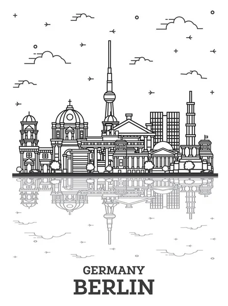 Vázlat Berlin Németország City Skyline Történelmi Épületek Gondolatok Elszigetelt Fehér — Stock Vector