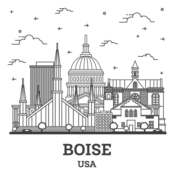 Вигляд Boise Idaho City Skyline Сучасними Будівлями Ізольований Білому Векторна — стоковий вектор