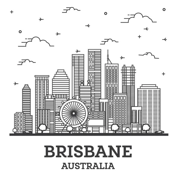 Esboço Brisbane Austrália City Skyline Com Edifícios Modernos Isolados Branco —  Vetores de Stock