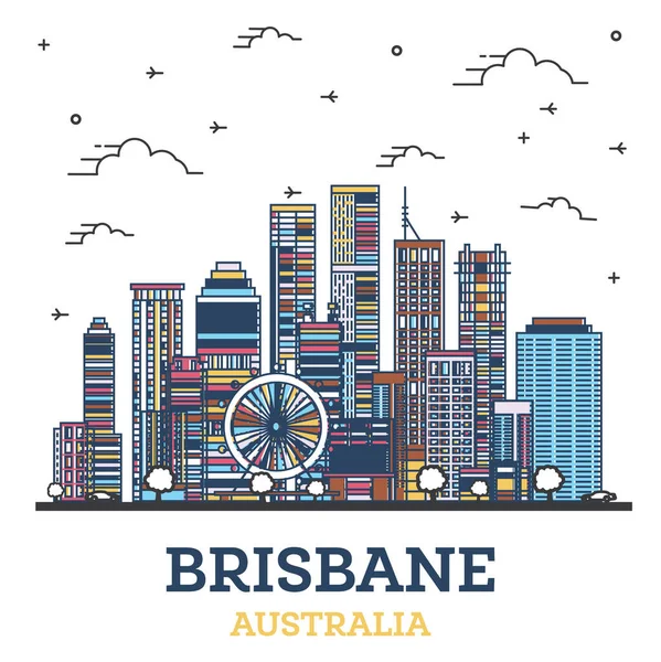 Контур Brisbane Australia City Skyline Цветными Современными Зданиями Изолированными Белом — стоковый вектор