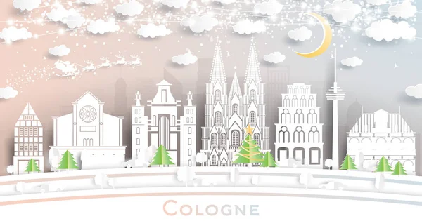 Colonia Alemania City Skyline Estilo Corte Papel Con Copos Nieve — Vector de stock