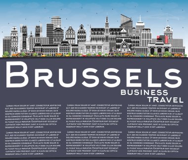 Brüksel Belçika Renkli Binalar, Mavi Gökyüzü ve Kopya Uzayı ile Skyline. Vektör İllüstrasyonu. Tarihi Eserleri Olan Brüksel Şehri. Tarihi Mimariyle İş Seyahati ve Turizm Konsepti.