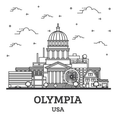 Outline Olympia Washington City Skyline with Modern Buildings Isolated on White. Vector Illustration. Olympia USA Cityscape with Landmarks. clipart