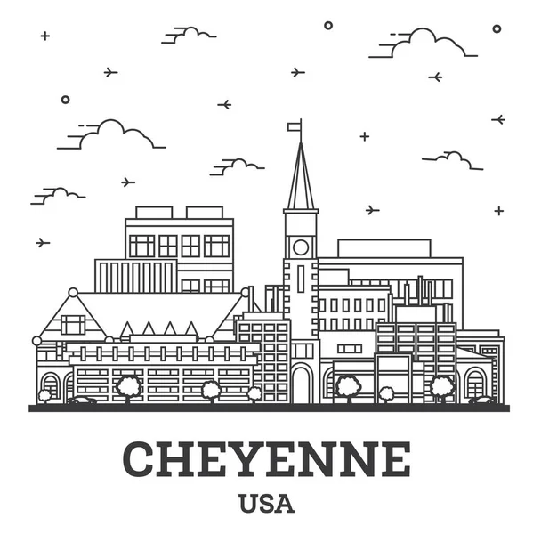 Zarys Cheyenne Wyoming Stany Zjednoczone City Skyline Nowoczesnymi Budynkami Odizolowanymi — Wektor stockowy