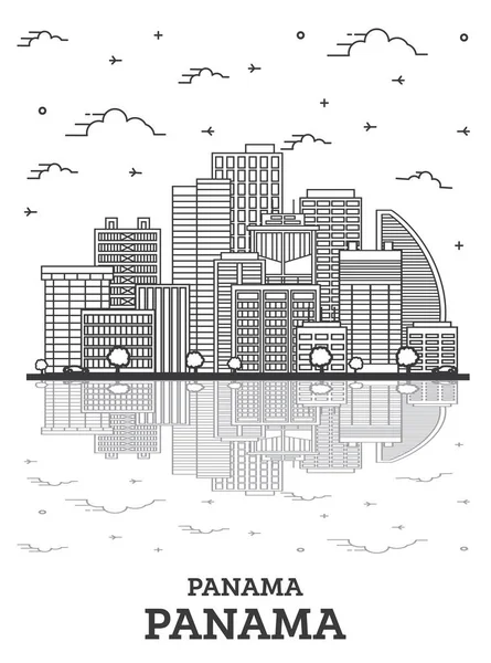 Outline Panama City Skyline Con Edifici Moderni Riflessioni Isolate Sul — Vettoriale Stock