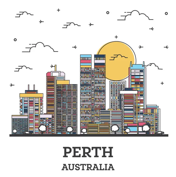 Очертания Австралийского Горизонта Цветными Современными Зданиями Изолированными Белом Векторная Иллюстрация — стоковый вектор