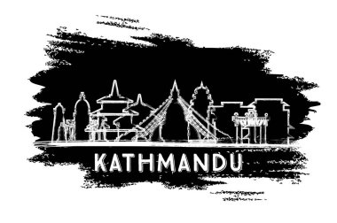 Kathmandu Nepal Şehri Skyline Silhouette. El çizimi çizimi. Tarihi Mimariyle İş Seyahati ve Turizm Konsepti. Vektör İllüstrasyonu. Tarihi Simgeli Katmandu Şehir Manzarası.