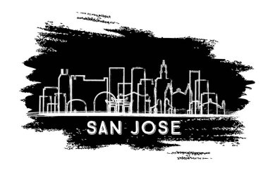San Jose California ABD Şehri Skyline Silhouette. El çizimi çizimi. Modern Mimariyle İş Seyahatleri ve Turizm Konsepti. Vektör İllüstrasyonu. Tarihi Simgeli San Jose Şehri.