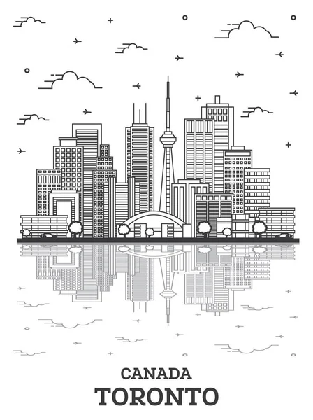 Outline Toronto Canada City Skyline Con Edifici Moderni Riflessioni Isolate — Vettoriale Stock