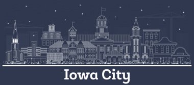Iowa City 'nin ana hatlarıyla ABD Skyline ve Beyaz Binalar. Vektör İllüstrasyonu. Tarihi Mimariyle İş Seyahati ve Turizm Konsepti. Iowa Şehri Şehir Manzarası.
