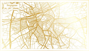 Perpignan Fransa Şehir Haritası Altın Renkli Retro Tarzı. Taslak Harita. Vektör İllüstrasyonu.