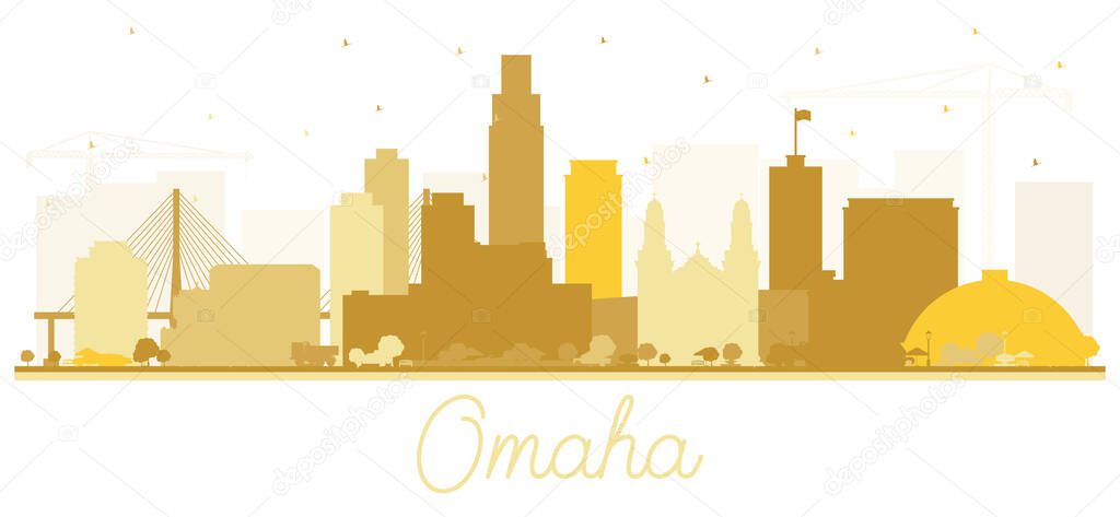 Omaha Nebraska City Skyline Silhouette with Golden Buildings Isolated on White. Vector Illustration. Business Travel and Tourism Concept with Historic Architecture. Omaha USA Cityscape with Landmarks.