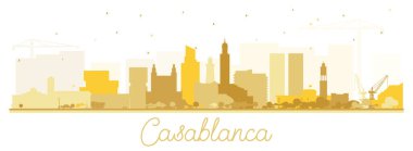 Casablanca Fas City Skyline Silhouette ve White 'ta izole edilmiş Altın Binalar. Vektör İllüstrasyonu. Tarihi Mimariyle İş Seyahati ve Turizm Konsepti. Tarihi Simgelerle Kazablanka Şehir Manzarası. 