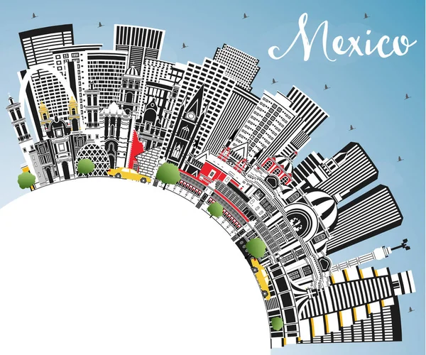 Mexico City Skyline Med Gray Buildings Blue Sky Och Copy — Stock vektor