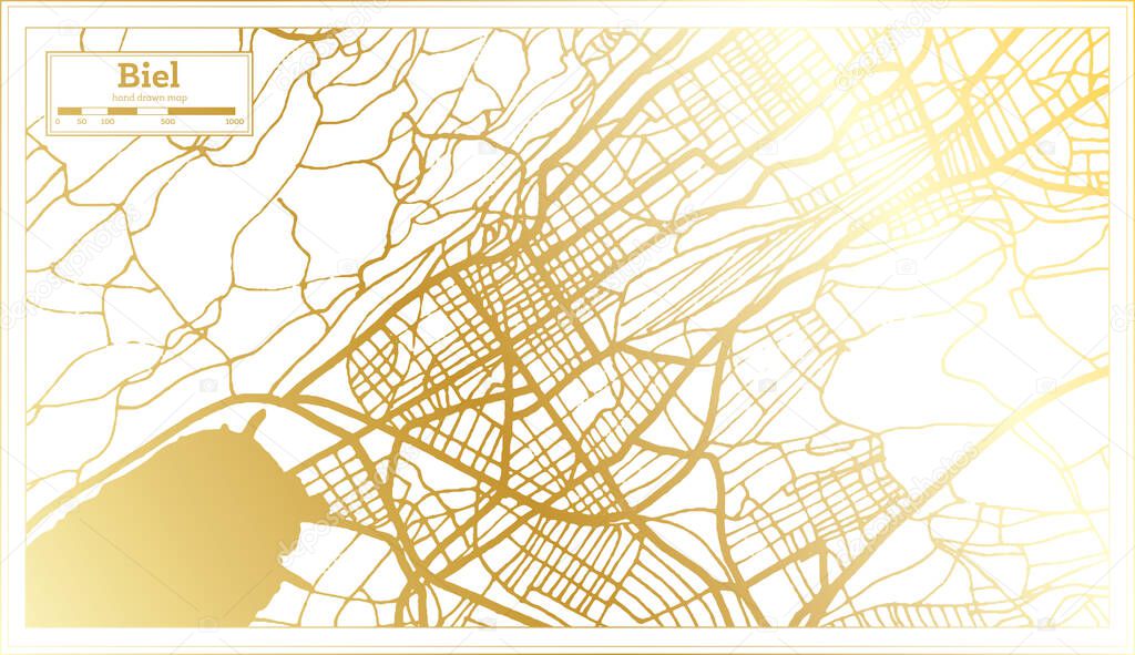 Biel Switzerland City Map in Retro Style in Golden Color. Outline Map. Vector Illustration.
