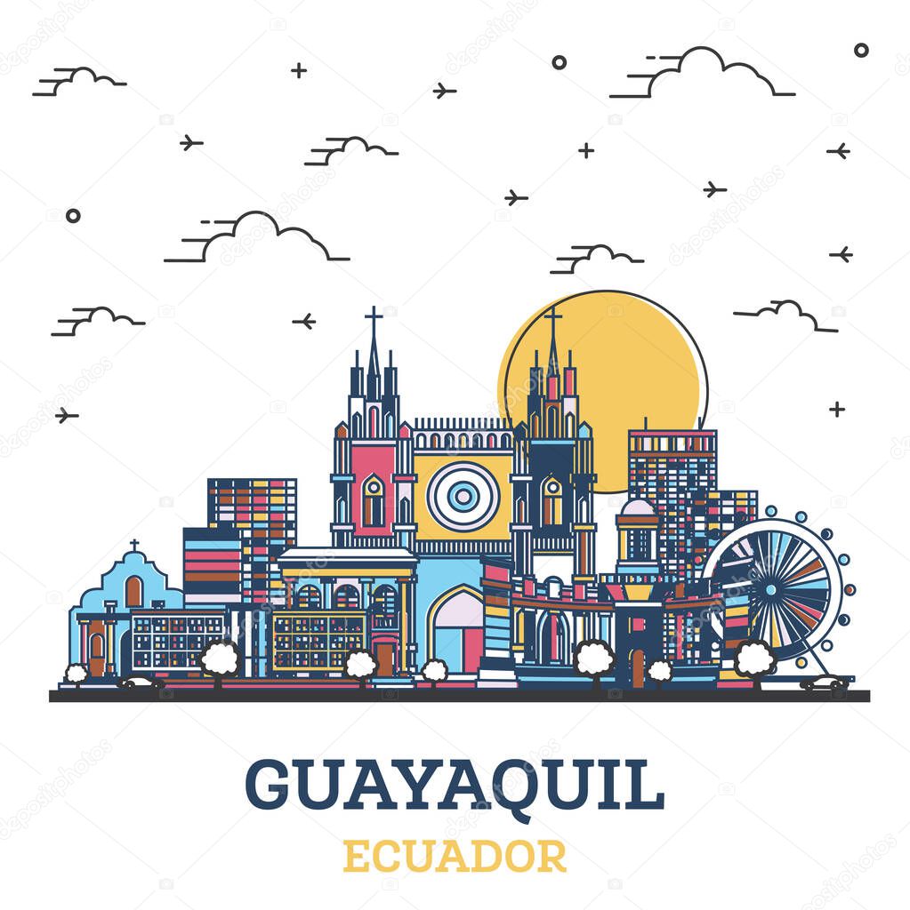 Esquema Guayaquil Ciudad de Ecuador Skyline con Edificios Históricos de