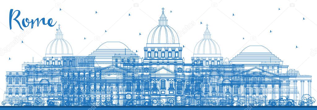 Outline Rome Italy City Skyline with Blue Buildings. Vector Illustration. Business Travel and Concept with Historic Architecture. Rome Cityscape with Landmarks.
