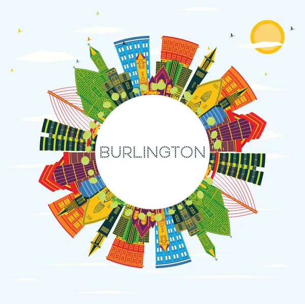 Burlington Iowa Skyline Color Buildings Blue Sky Copy Space Vector — Stockový vektor