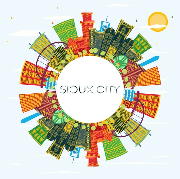 Sioux City Iowa Skyline Renkli Binalar Mavi Gökyüzü Kopya Uzay — Stok Vektör